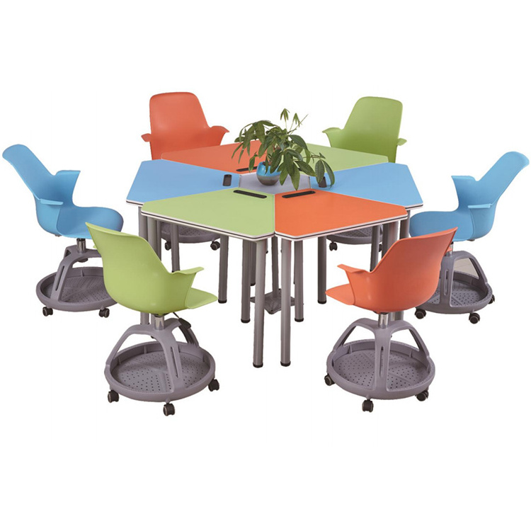 Factory Wholesale Durable Modern Green Plastic Office College University School Chairs And Desk Group Table With Attached Wheels