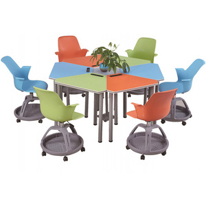 Factory Wholesale Durable Modern Green Plastic Office College University School Chairs And Desk Group Table With Attached Wheels