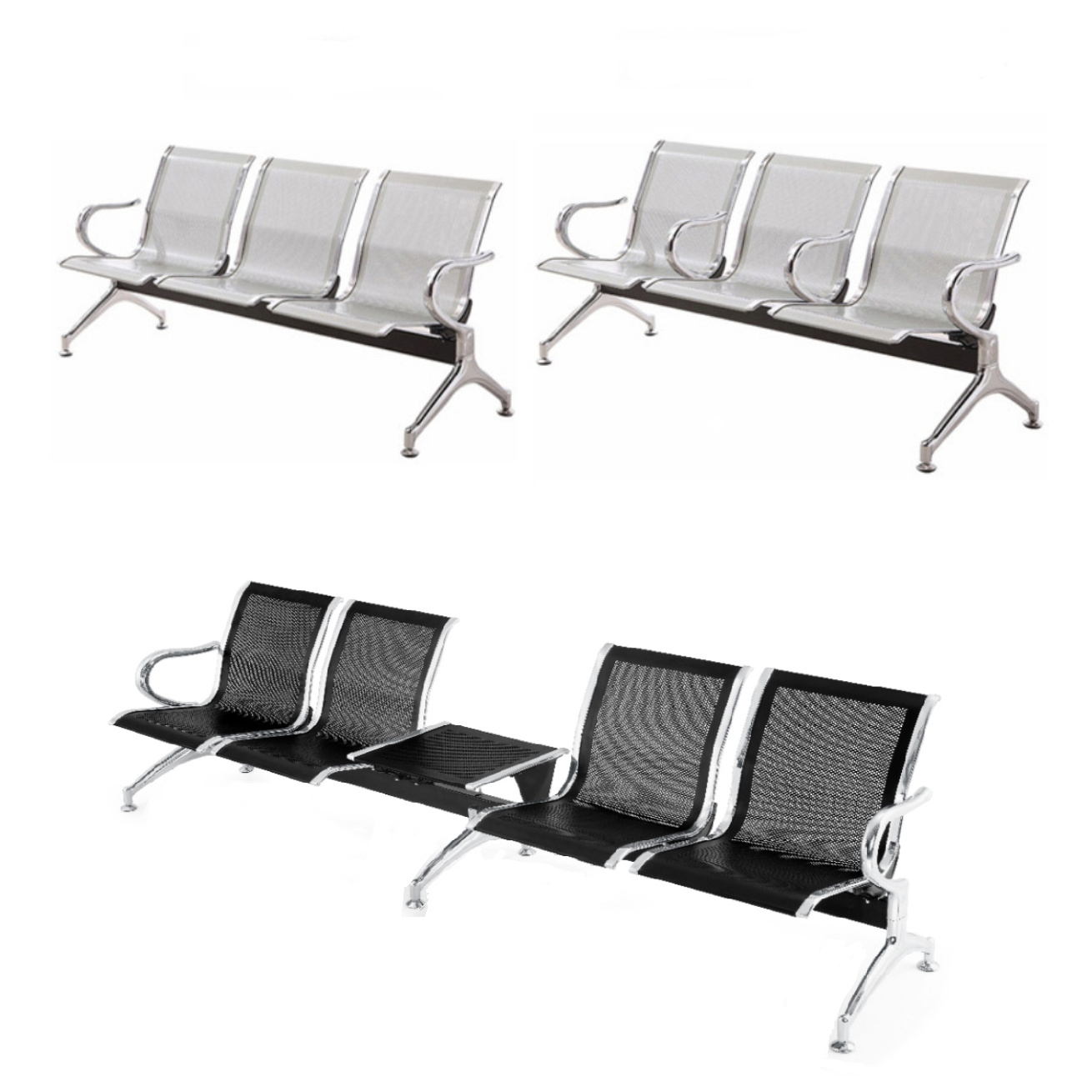 Public Waiting Chair 5-seater Airport Chair W9601-5 Stainless Steel Customer Waiting Area Reception Seating For Salon Medical