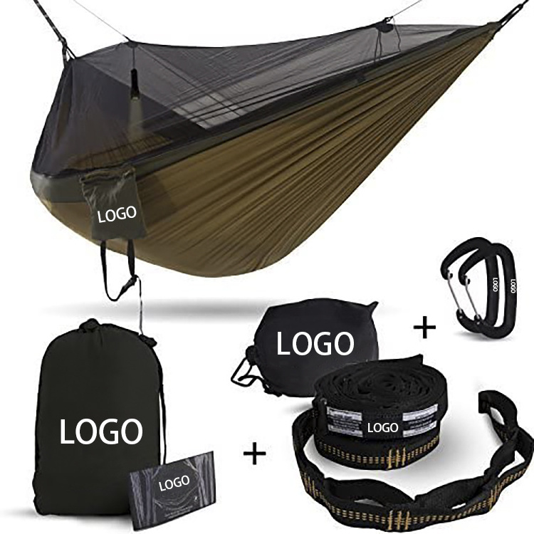 210t Nylon Portable 2 Person Portable Outdoor Parachute Camping Nylon Tent Hammock With Mosquito Net