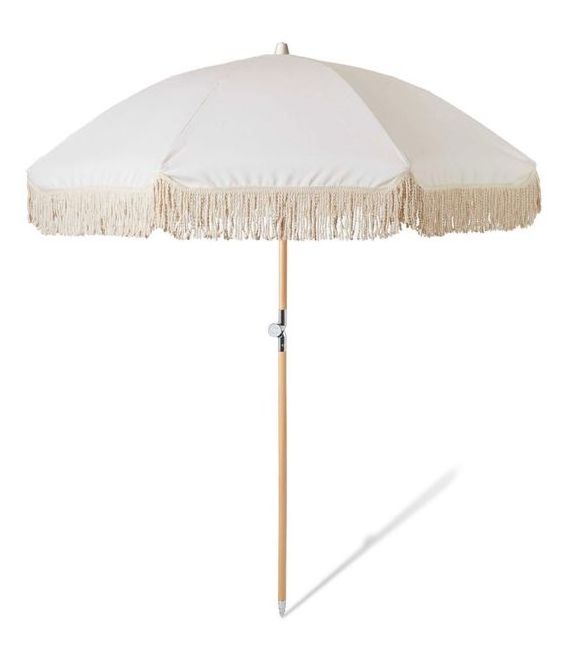 White Macrame Vintage Parasol Beach Umbrella Wooden Pole Tassel Cotton Cloth Bali Beach Umbrellas With Tassels Fringe