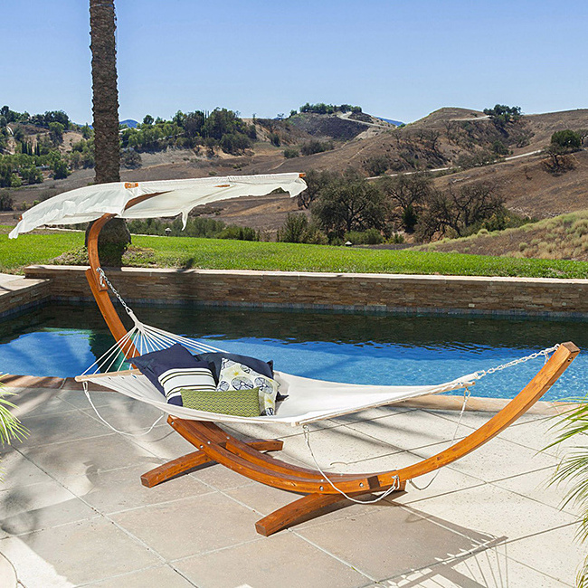 Outdoor Wooden Hammock With A Canopy