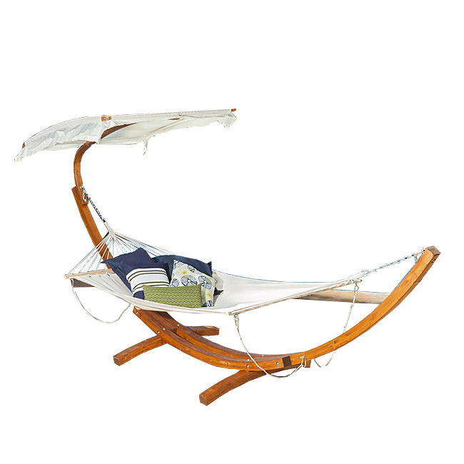 Outdoor Wooden Hammock With A Canopy