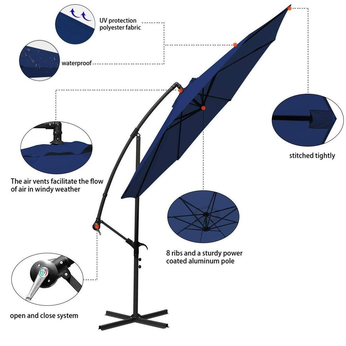 2024 Summer Hot Sale Garden Outdoor Umbrellas Banana Hanging Umbrella With Led Foldable And Rotatable