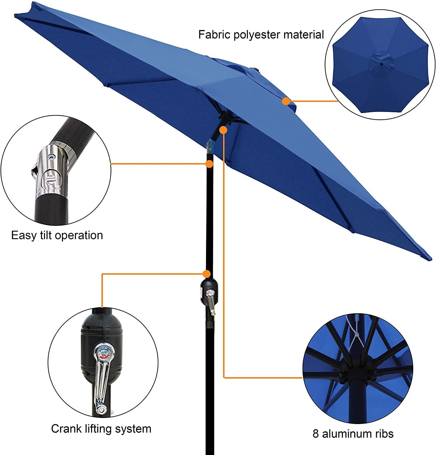 Outdoor Aluminum Patio Umbrella, Striped Patio Umbrella, Market Striped Umbrella with Push Button Tilt and Crank