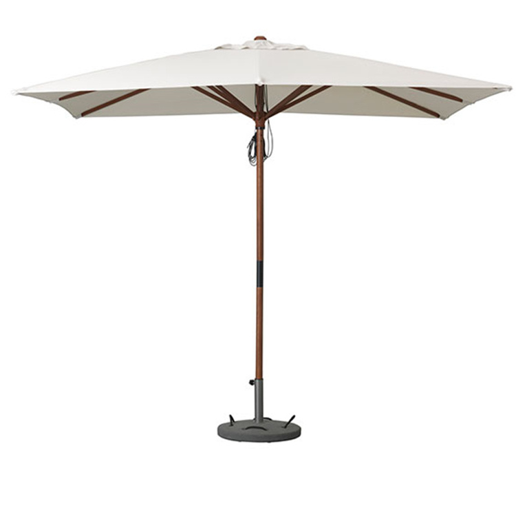 7ft Brown Fabric Logo Can Be Customized Commercial Wooden Pole Beach Umbrella With Tassels Wooden