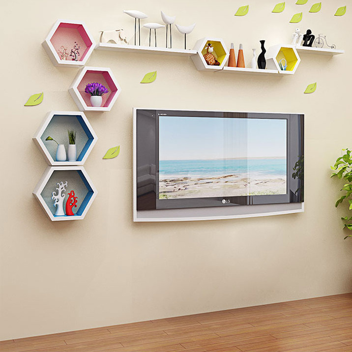 Hexagon Shape Wall Mounted Shelf Set Living Room Wall Shelf Floating Hexagon Shelves For Storage And Display