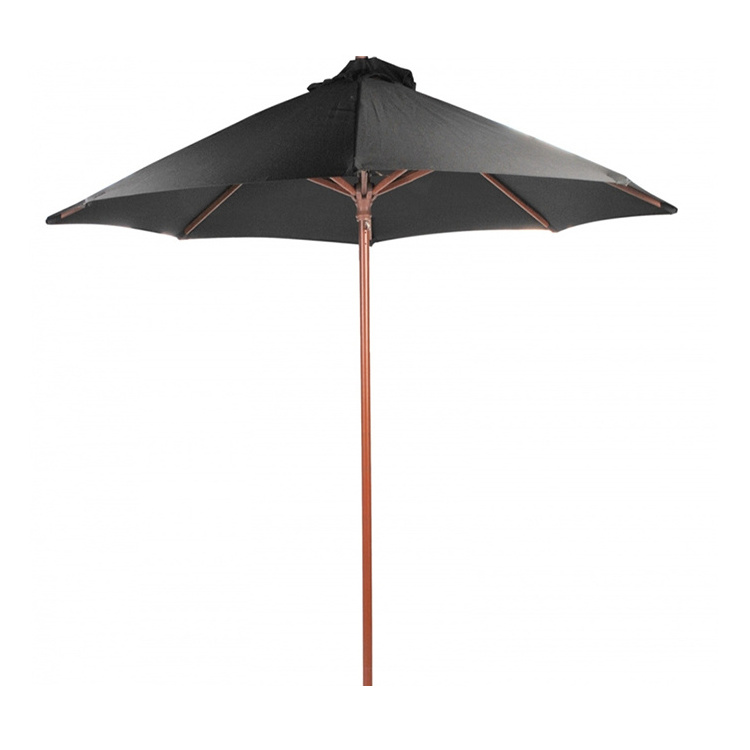 7ft Brown Fabric Logo Can Be Customized Commercial Wooden Pole Beach Umbrella With Tassels Wooden