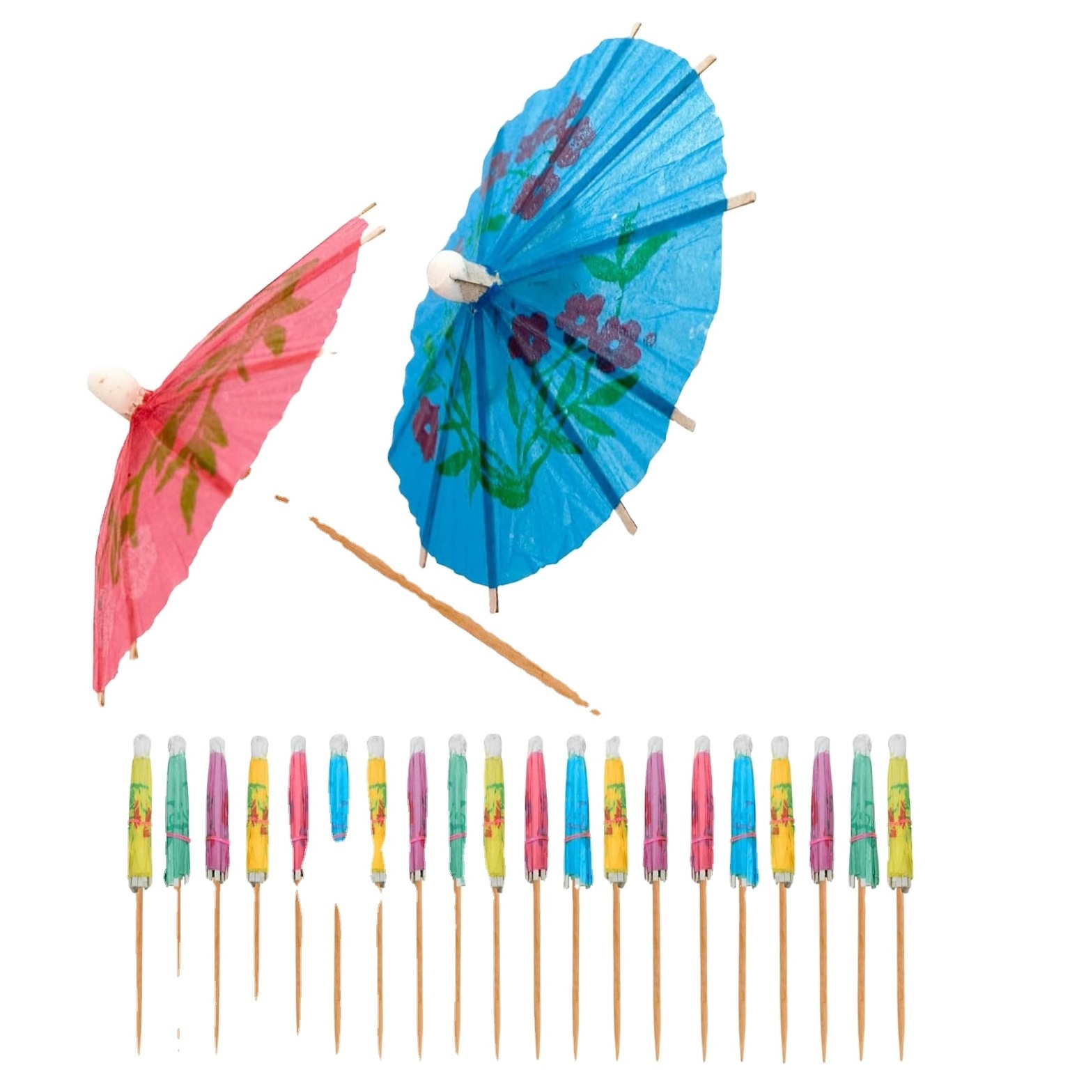 Colorful Paper Toothpicks Cocktail Cocktail Drink Umbrella Picks for Luau Parasols Hawaiian Tiki Party Decorations