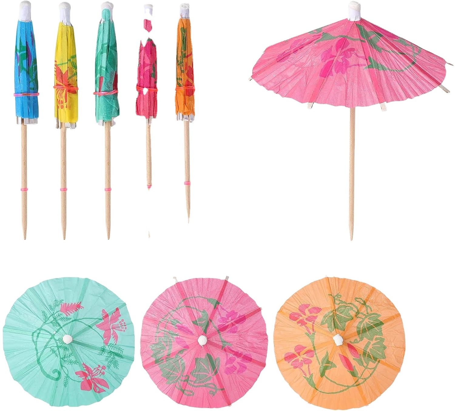 Colorful Paper Toothpicks Cocktail Cocktail Drink Umbrella Picks for Luau Parasols Hawaiian Tiki Party Decorations