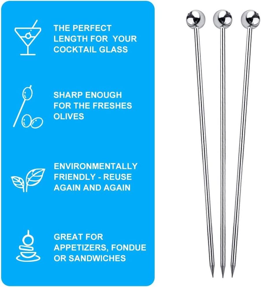 4.3 Inch Metal Martini Stainless Steel Cocktail Picks  for Drinks