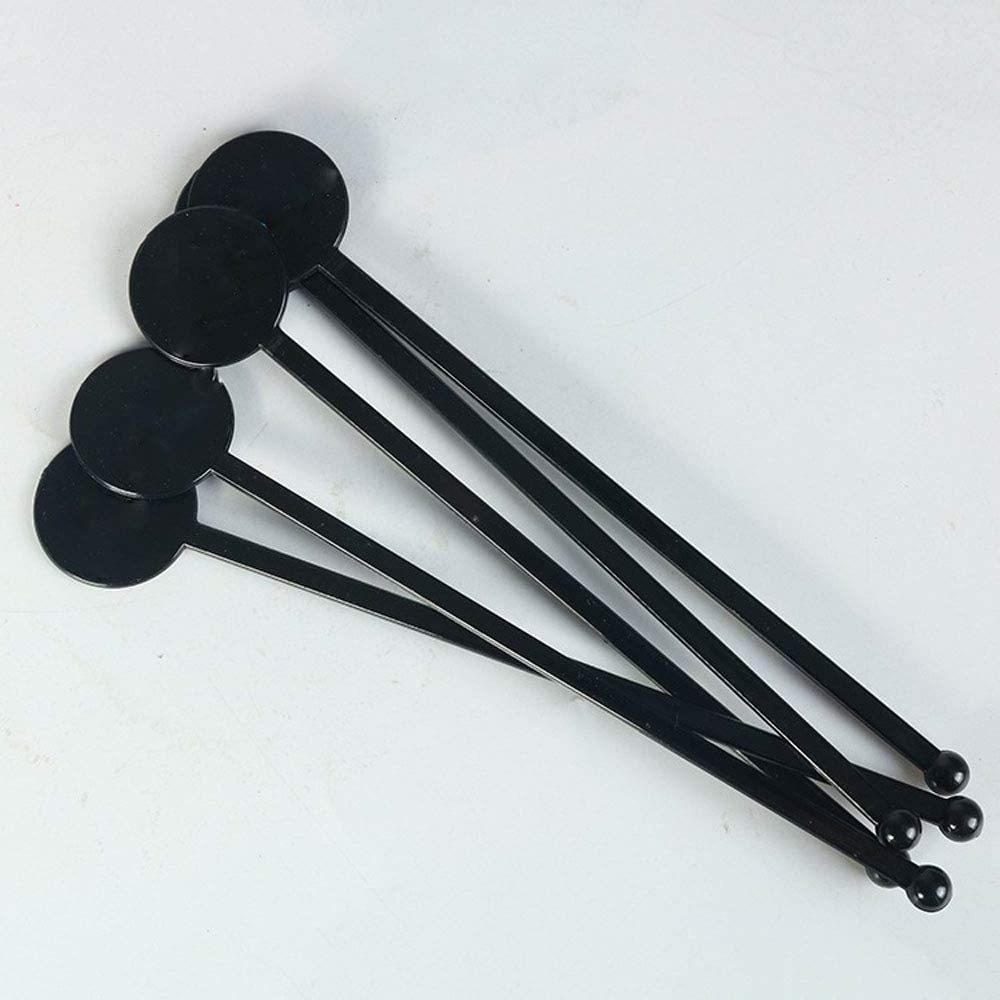 Disaposible Plastic Black Bar Mixing Rod Disc Top Drink Stirrers for Coffee Whiskey Beverage, 7 Inches Cocktail Swizzle Sticks