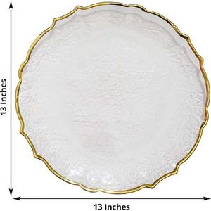 Home & Dining Party Wedding 13" Clear Glass Metallic Gold Scallop Edged Charger Plates For Events Table Decoration