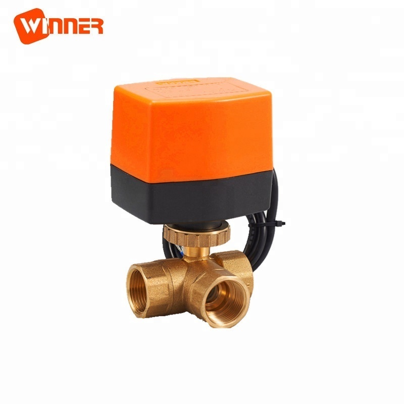 Winvall AC220V DN25 Floating Valves Motorized Water Flow Control Ball Valve Electric Actuator 3 Way Brass Valve