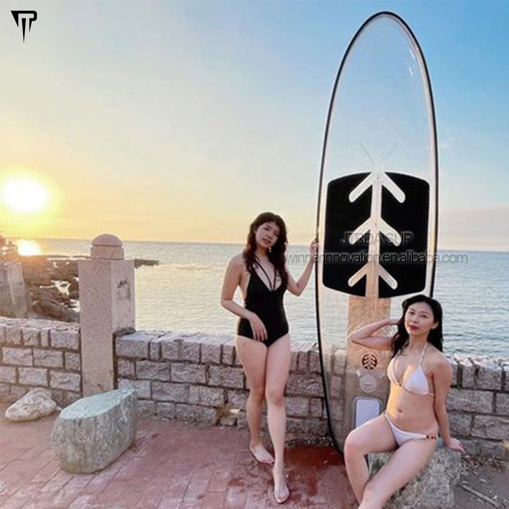 JTRDA 311cm durable and safety glass bottom see through plastic paddle board transparent surfboard clear SUP