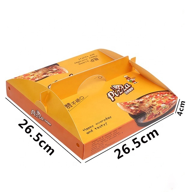 Yellow paper meal box coated printing pink black pizza box with handle