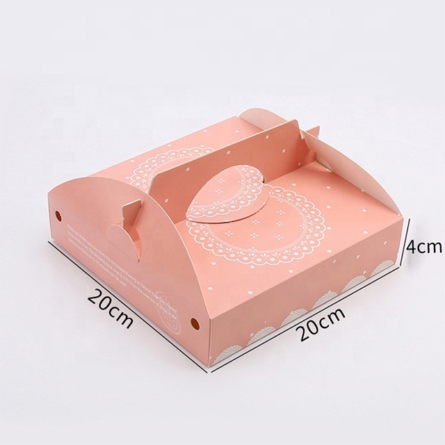 Yellow paper meal box coated printing pink black pizza box with handle