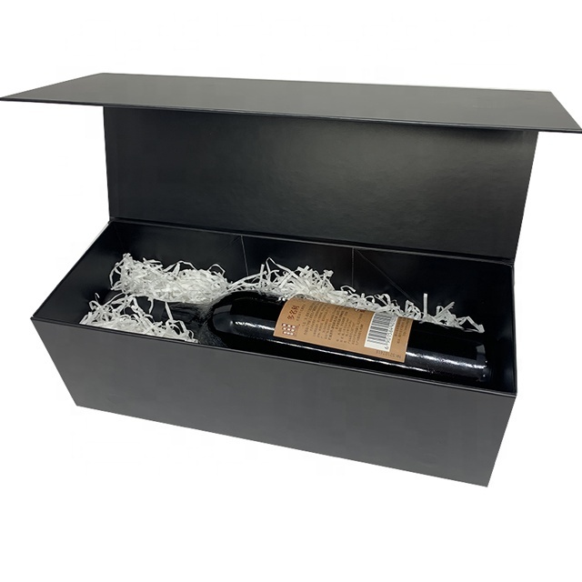 Custom folding magnetic gift box black luxury wine bottle box packaging for single wine bottle