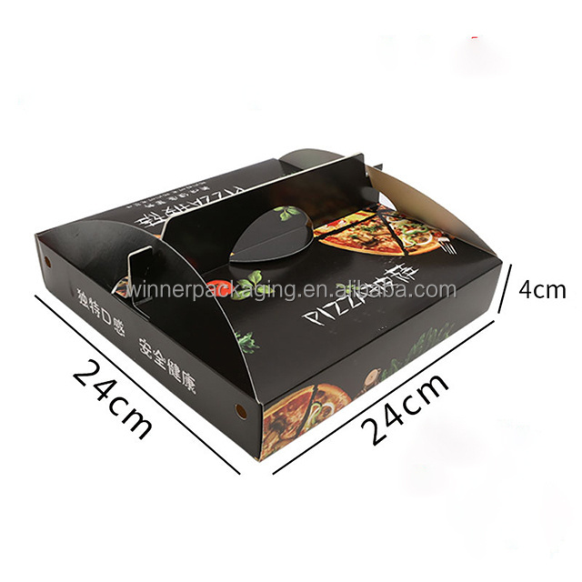 Yellow paper meal box coated printing pink black pizza box with handle