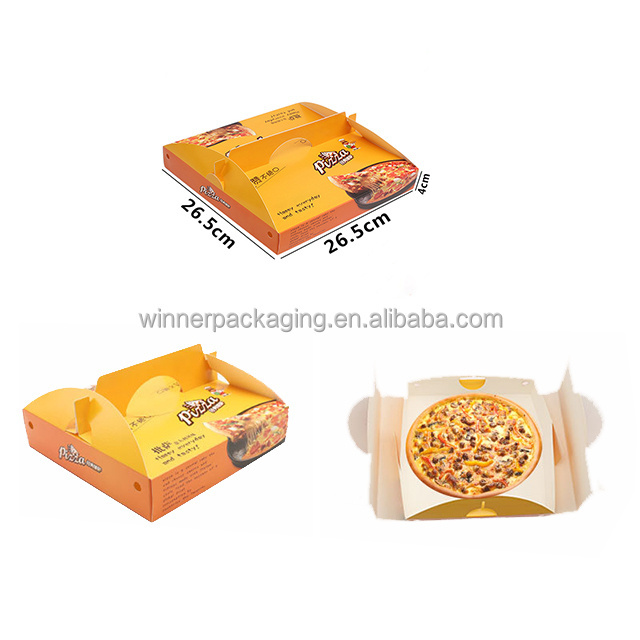 Yellow paper meal box coated printing pink black pizza box with handle