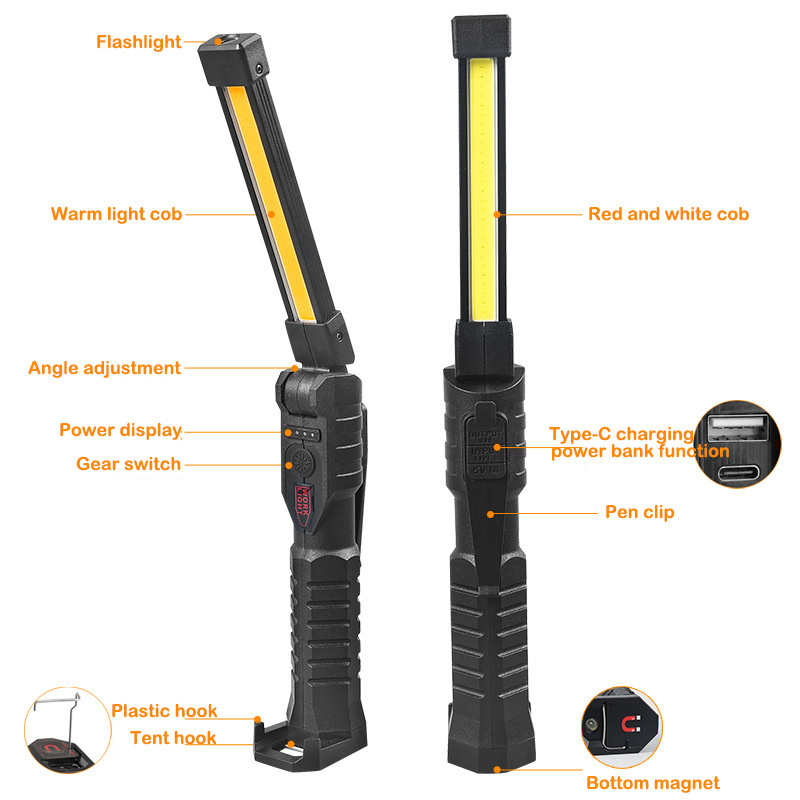 2022 New design Led Rechargeable Work Lights With Magnetic Base 180 Degree And Hanging Hook Car Repair Flashlight Mechanic Light