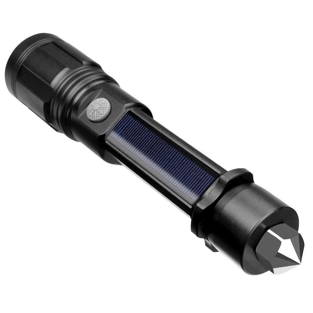 300 Lumen LED Multi function Aluminum Solar Torch light With Power Bank USB Rechargeable Car Emergency Hammer Flashlight