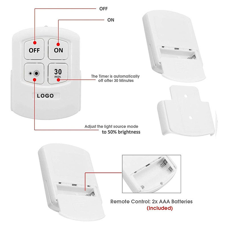 4 Pack Portable Wireless 200 Lumen COB Cabinet Light With Remote Control Battery Powered LED Bulb Night Light