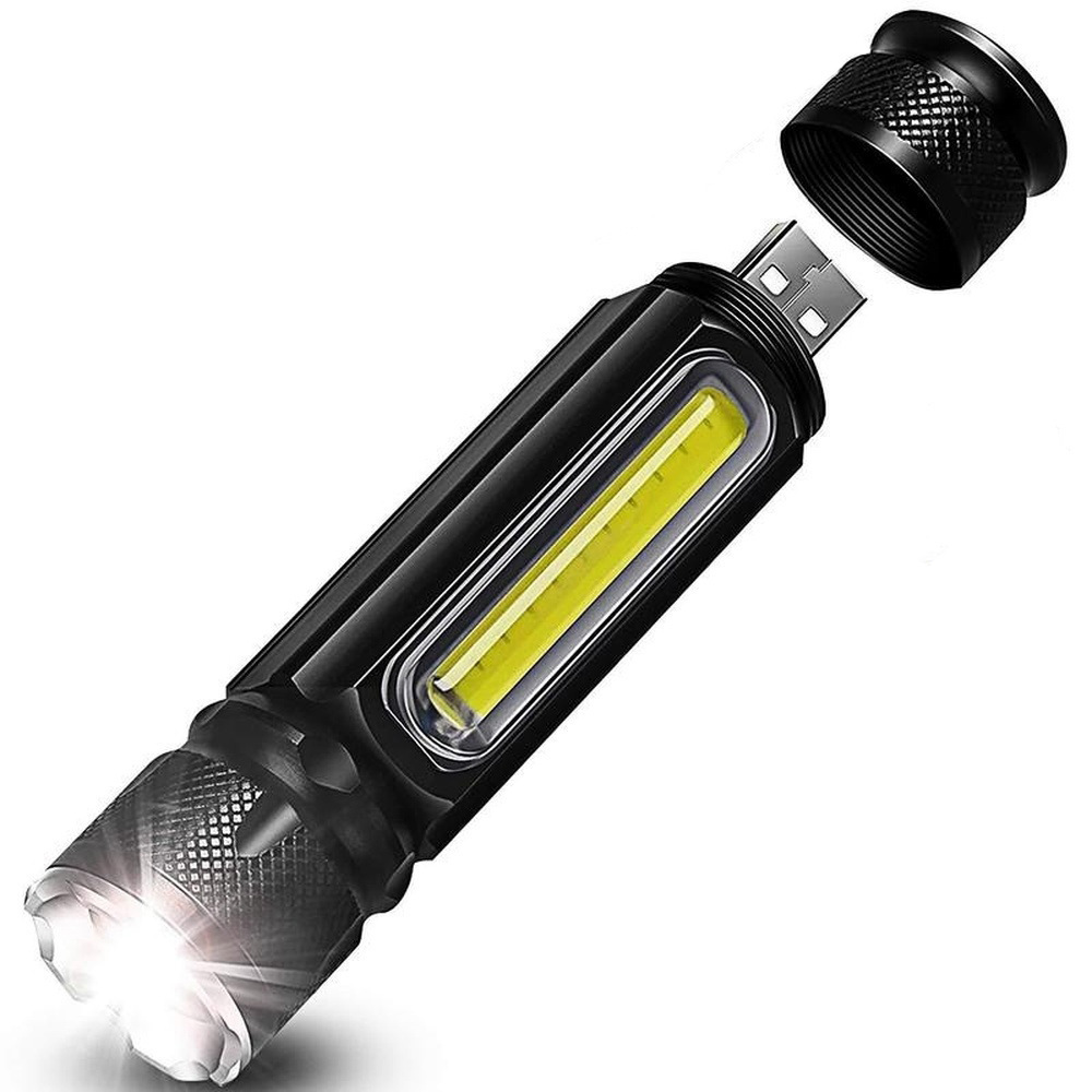 Cob Side Light Mini Telescopic Focusing Xml T6 Usb Rechargeable Working Magnetic Led Flashlight With Hook