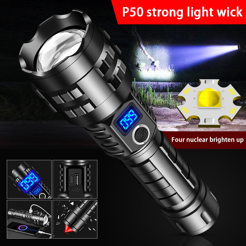 Hot sale 1500LM Zoomable Aluminum Alloy Flashlight  Rechargeable 26650 Battery Xhp70 Led Tactical Torch Flashlights