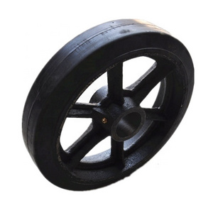 Heavy duty industrial caster wheels 12 rubber strip cast iron  wheels