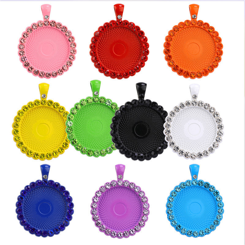 50pcs DIY Jewelry Making Cabochon Pendant Base With Colored Diamond Blank Tray For Necklace Findings Alloy 25mm Cabochon Crafts