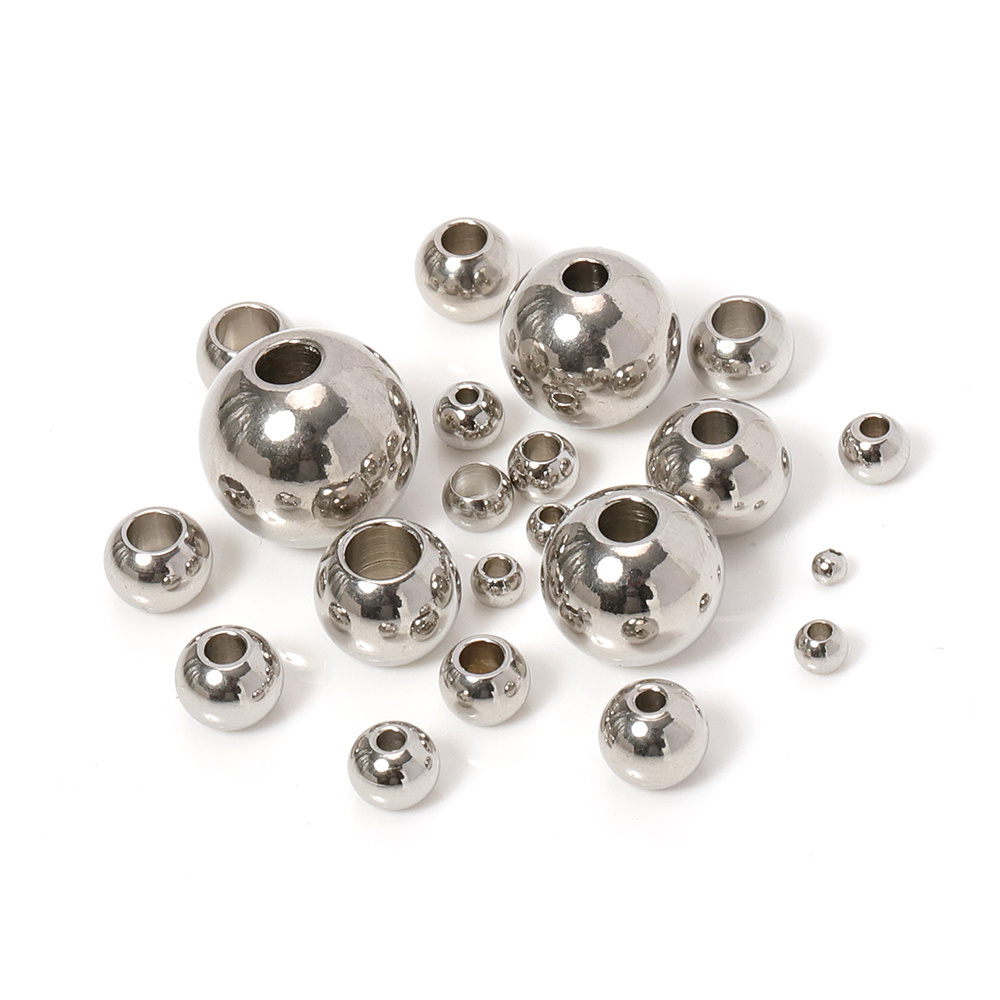 100pcs 3-10mm 316L Stainless Steel Beads European Ball Metal Big Hole Spacer Beads For Jewelry Making Diy Bracelet Necklace