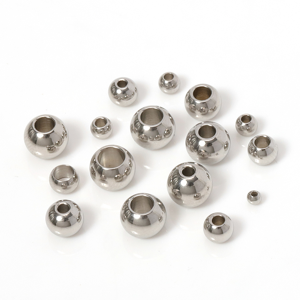 100pcs 3-10mm 316L Stainless Steel Beads European Ball Metal Big Hole Spacer Beads For Jewelry Making Diy Bracelet Necklace