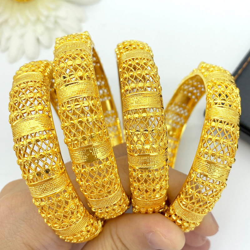 African Gold Color Bangles For Women Indian Middle Eastern Nigerian Wedding Luxury Plated Jewellery Brazilian Bangles