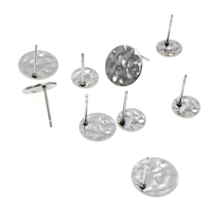 50pcs Stainless Steel Earring Posts With Hole Diy Hammered Circle Square Earring Connector Findings For Jewelry Making Supplies