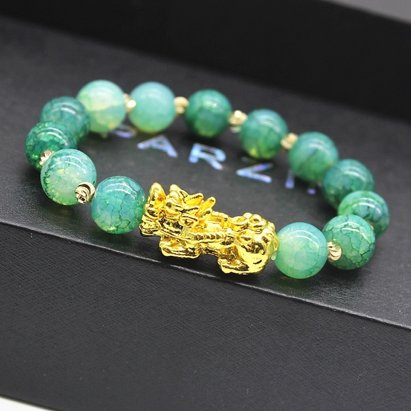 High Quality Glass Jade Wealth Beads Gold Pixiu Bracelet Feng Shui Bracelet Lucky Charm Jewelry