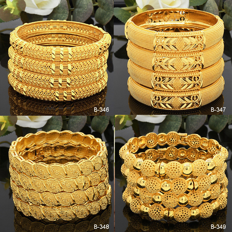 Fashion Women Charm Bracelet Bangle 24K Gold Color Jewelry Dubai Flower Bangle Brand African Designer Ethiopian Hawaiian Jewelry