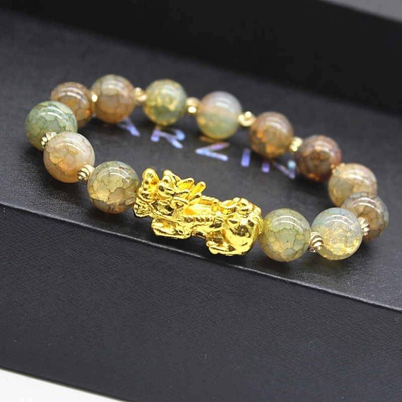 High Quality Glass Jade Wealth Beads Gold Pixiu Bracelet Feng Shui Bracelet Lucky Charm Jewelry