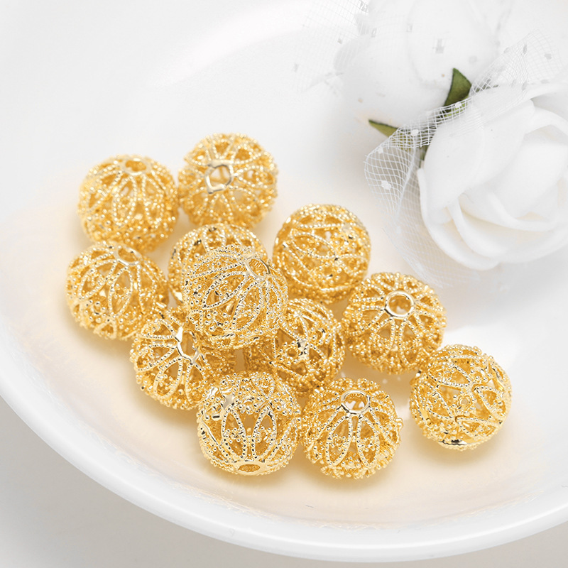 100pcs 11mm Hollow Ball Flower Beads Copper Charms 18K Gold Plated Spacer Beads For Jewelry Making