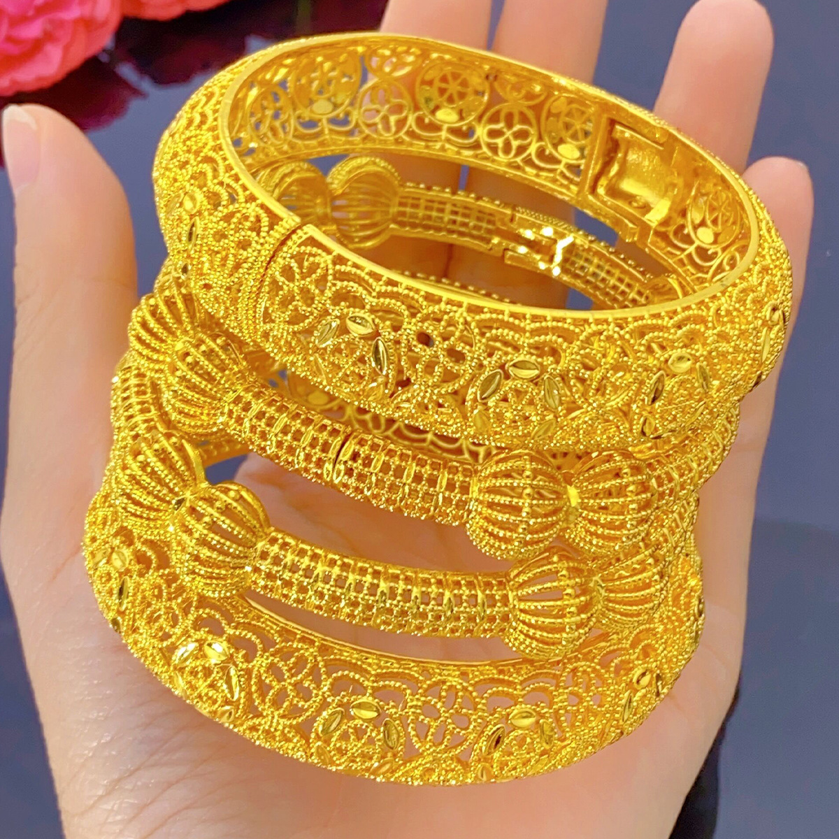 Fashion Vietnam 24K Gold Plated Wedding Bracelet Dubai Middle East Hollow Bracelet For Women Jewelry Wholesale