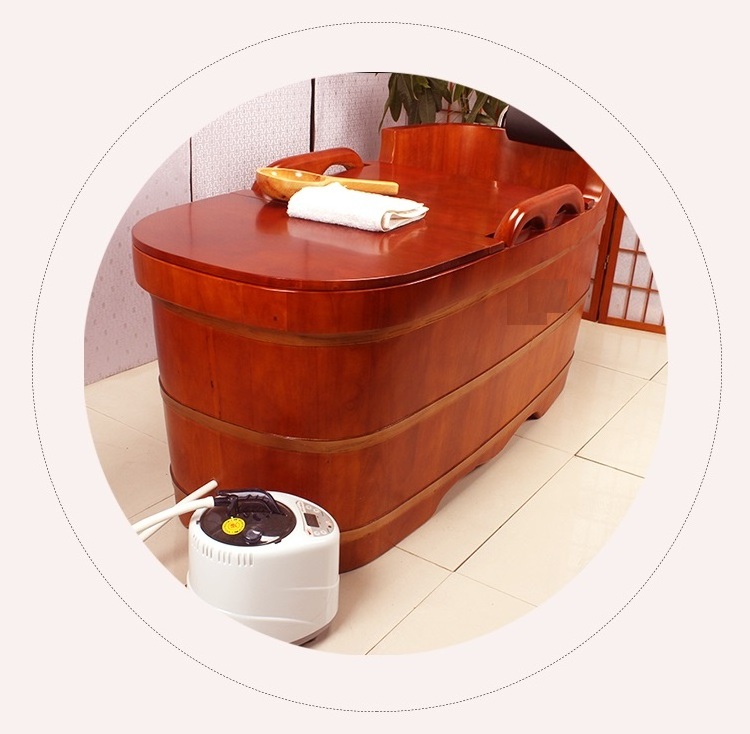 1.5M sauna spa wood hot bathtub for soaking fumigation oak wood tub barrels with steamer