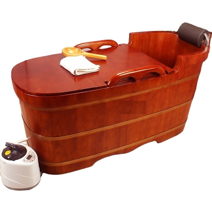 1.5M sauna spa wood hot bathtub for soaking fumigation oak wood tub barrels with steamer