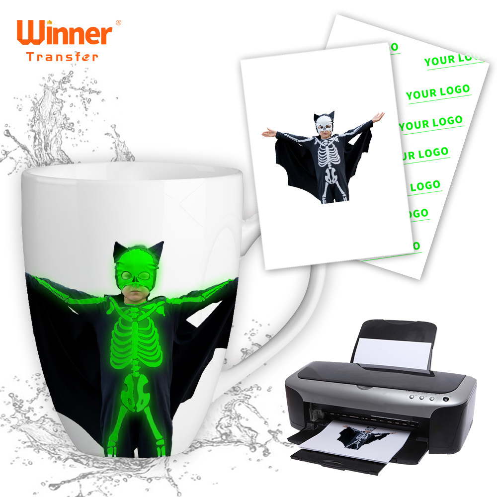 Professional Manufacturer Pack of 100 Sheets glow in dark water transfer film for Inkjet Printers, Tumblers, Mugs, Glasses DIY