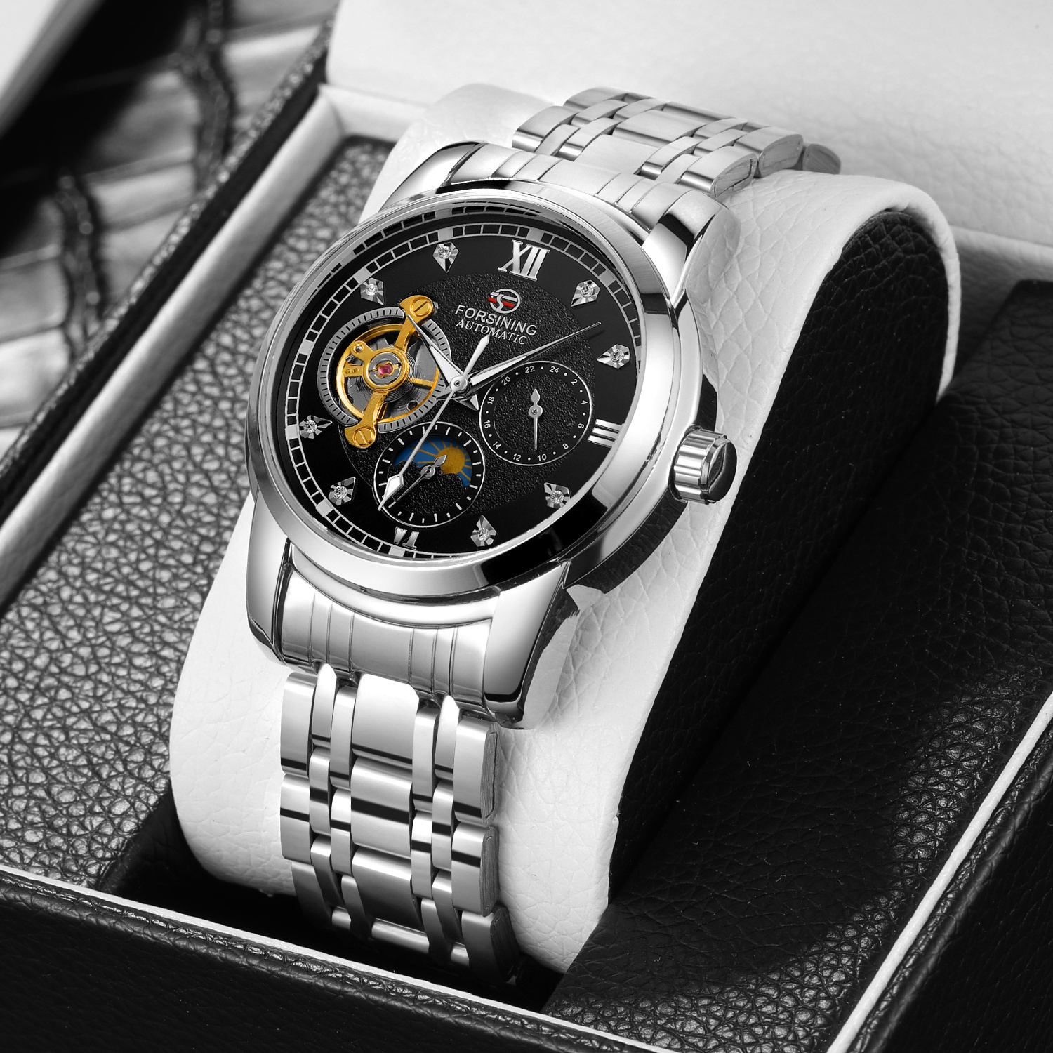 Relojes Suppliers Forsining Reloj Para Hombre Men Luminous Watch Moonphase Automatic Wristwatch OEM custom