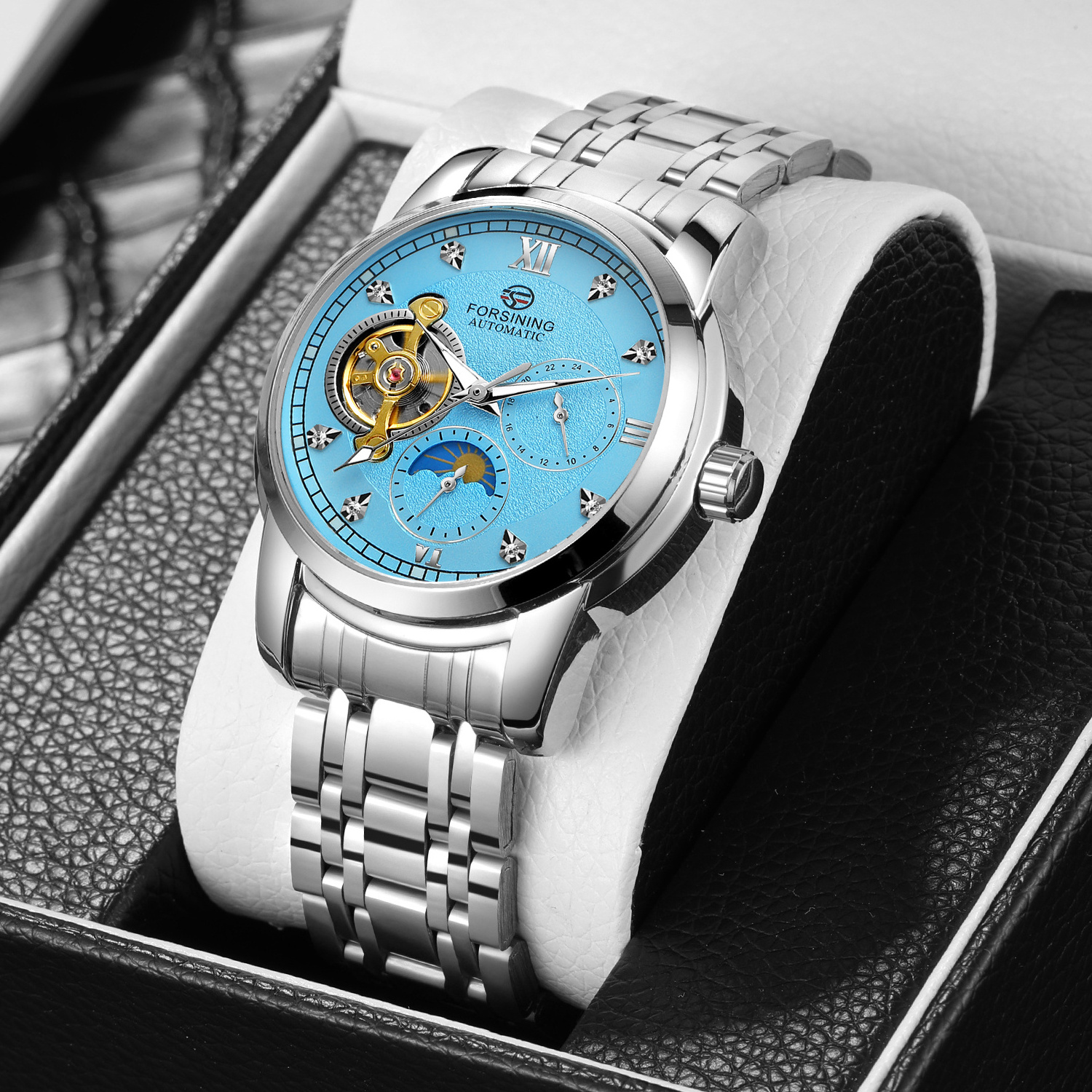 Relojes Suppliers Forsining Reloj Para Hombre Men Luminous Watch Moonphase Automatic Wristwatch OEM custom