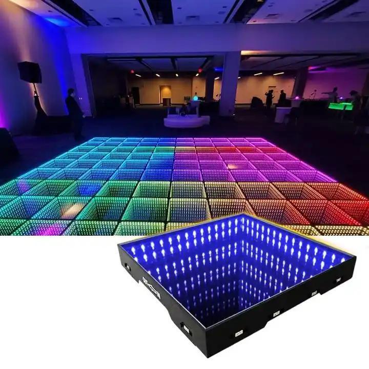 High Gloss Floor 3D RGB Mirror Video Light Infinity Clear Magnetic Neon LED Dance Floor Wireless Magnetic Tiles Glass Panel