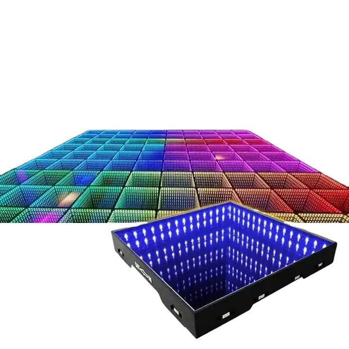 High Gloss Floor 3D RGB Mirror Video Light Infinity Clear Magnetic Neon LED Dance Floor Wireless Magnetic Tiles Glass Panel