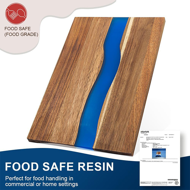 High Quality Premium Handcrafted Delicate Ocean Pattern Resin Acacia Wood Rectangle Cutting Board With Handle