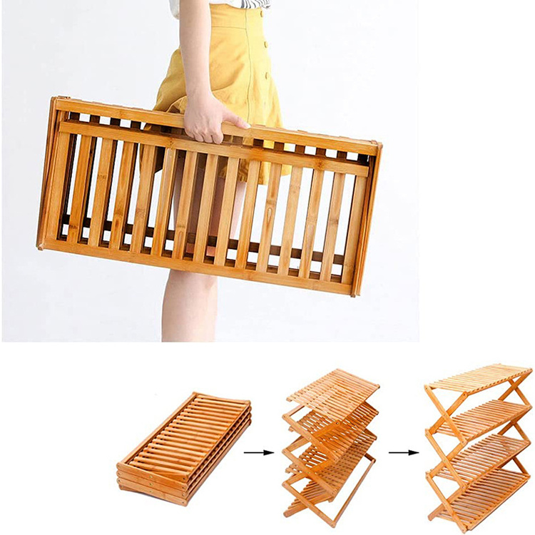 Natural Bamboo Wood Texture Best Gift The Texture Is Strong Folding Shoe Rack