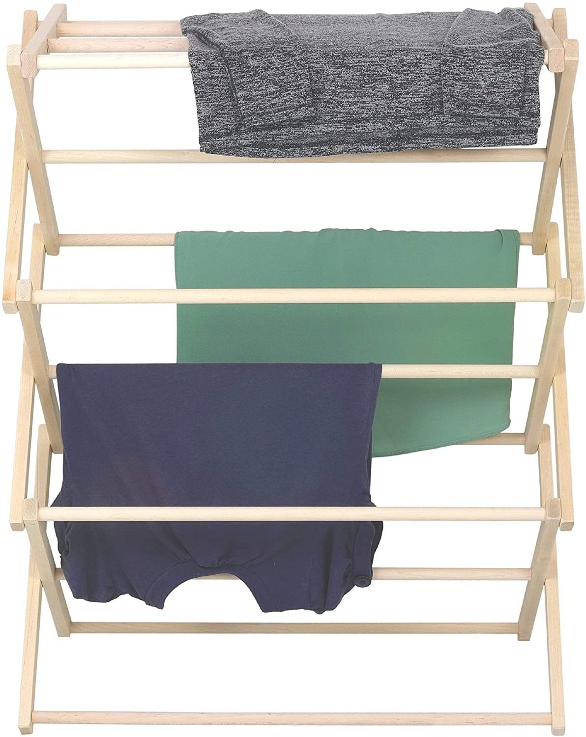 Top Quality Tall Folding Drying Storage Rack Bamboo Clothes Rack Wood Hanger Storage Holders & Racks